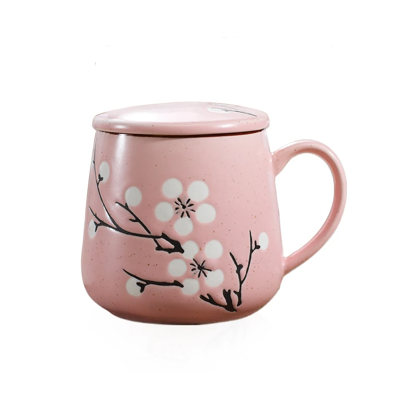 

Japanese style creative ceramic mug cup coffee cup couple cups with cover with a spoon tea cup under glazed 400ml