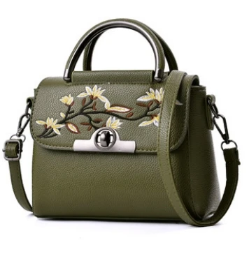 Женская Повседневная сумка с вышивкой новинка из искусственной кожи женская сумка почтальон роскошные сумки дизайнерские цветочные сумки через плечо Bolsa Feminina ZXQ01 - Цвет: ArmyGreen