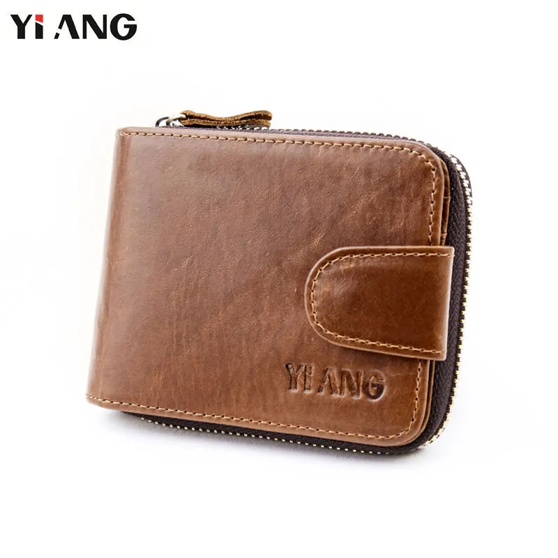 

YIANG Genuine Leather Men Wallet Cowhide Slim Small Coin Purse Leather Man Wallets With Coin Pocket Card Holder Male Purses 2018