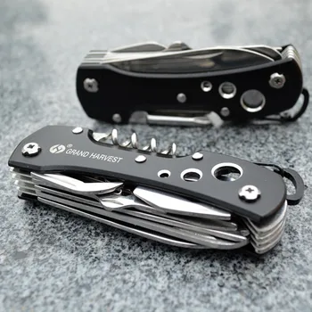 

30 pcs/lot OEM 11 functions Muti-functional tool Camping Folding Swiss Knife Rescue Tool Outdoor Survival Saber knife Carabiner
