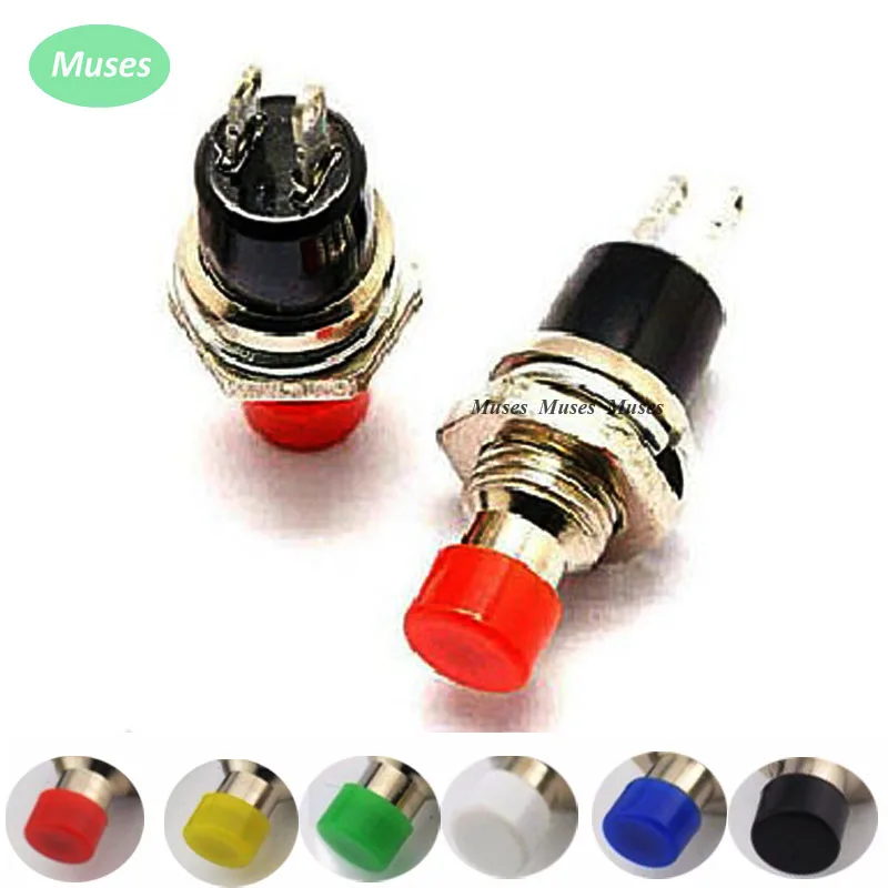 

100pcs/lot PBS-110 AC 250V 1A 2 Pin SPST Off/(On) NO Normally Open Mini Momentary Spring Return Push Button Switches Red Head
