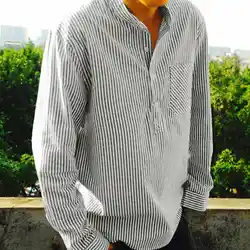 Мужская рубашка большого размера длинный рукав, дышащий полосатый рубашка на пуговицах decora Hot горячая распродажа