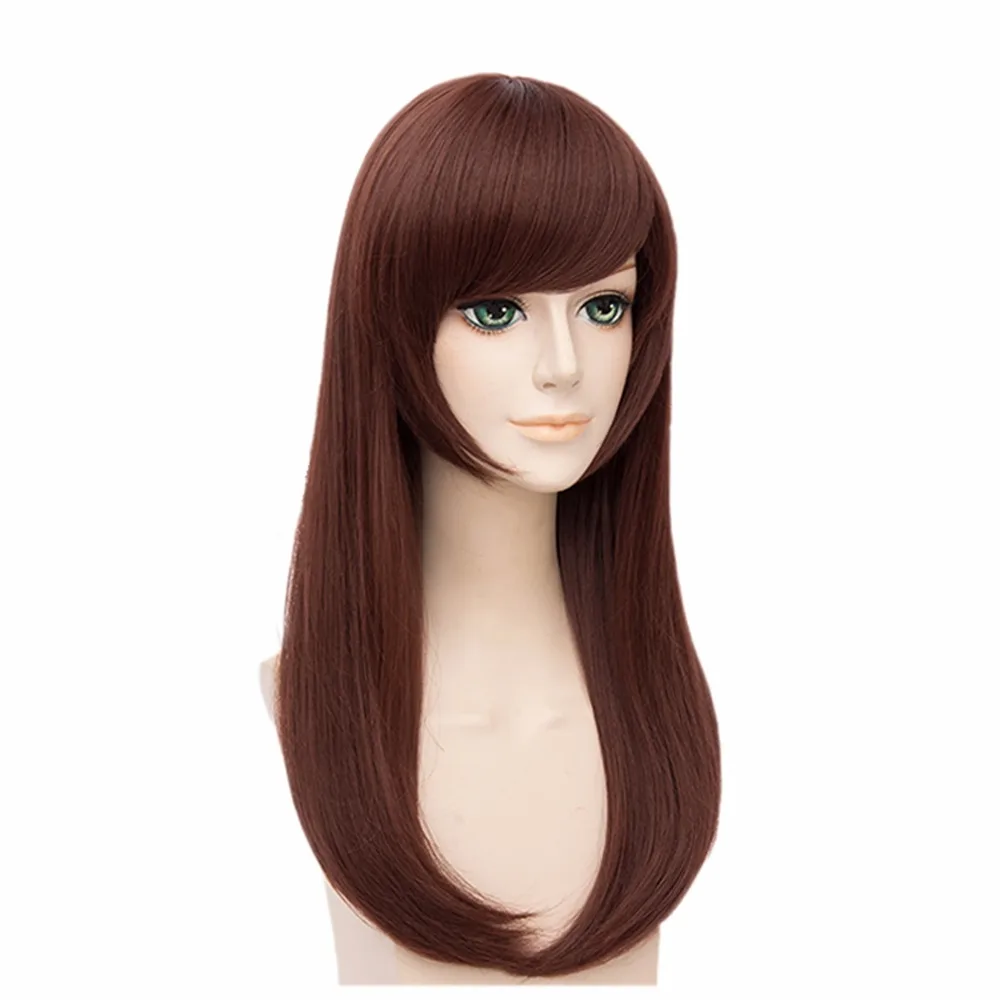 

Game OW DVA D.va Copslay Costume Brown Colour Hana song Wig Peruca DVA Cosplay Long Women 65 cm Wigs +Wig Cap