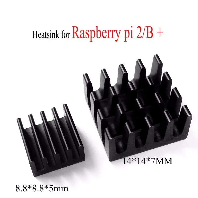 Бесплатная Доставка 100 шт./компл. 2 шт./компл. охлаждения Raspberry 8.8*8.8*5 мм + 14*14*7 мм радиатор для Raspberry Pi 2/b радиатор Raspberry комплект