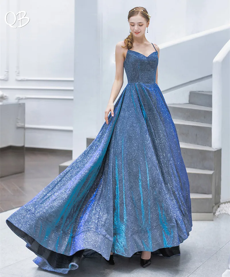 

Dark Blue A-line Sweetheart Tulle Sequins Elegant Evening Dresses 2019 New Fashion Long Formal Evening Gowns XH417
