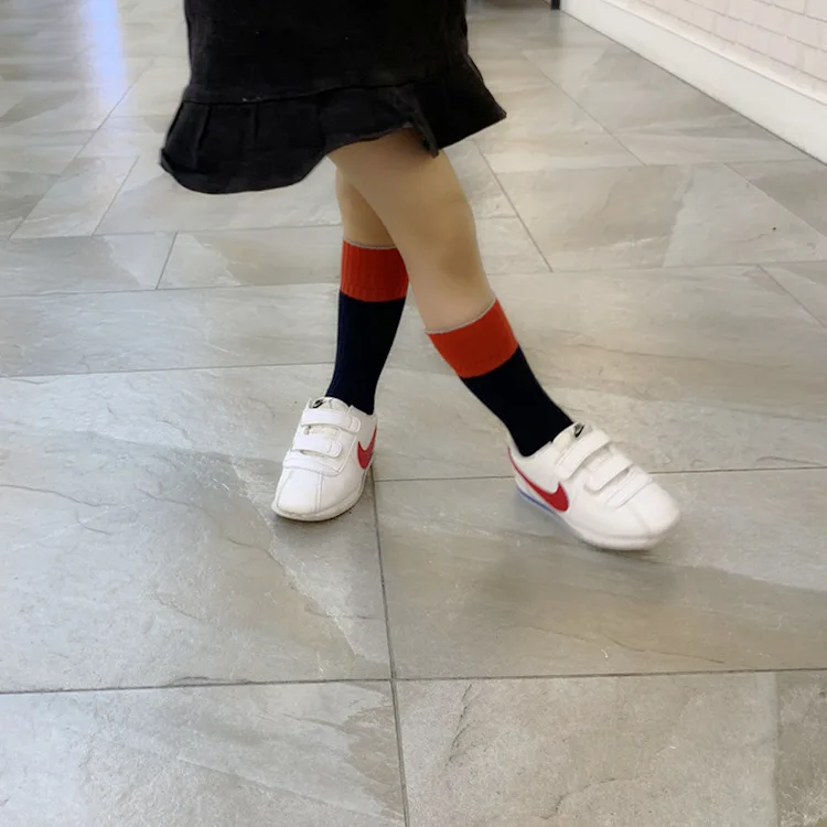 Детские хлопковые носки в рубчик бесшовные трикотажные носки до колена с манжетами для мальчиков и девочек, осенне-зимние носки в Корейском стиле для маленьких мальчиков и девочек