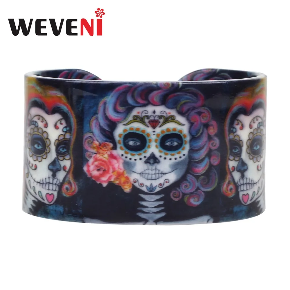 

WEVENI Plastic Elegant Halloween Floral Skeleton Skull Bangles Bracelets Punk Fashion Craft Jewelry For Women Girls Ladies Teens