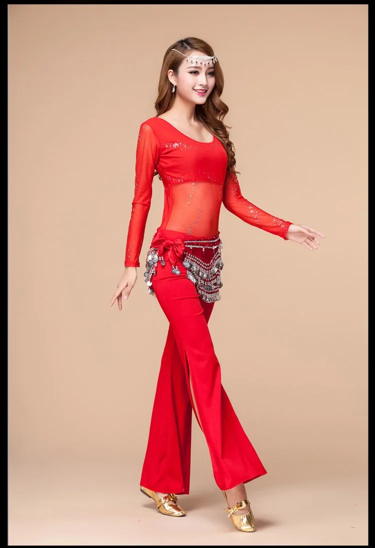 Плюс Размеры M-XL 2016 танец живота костюм комплект топ, брюки, хип-шарф Для женщин практика танца живота носить профессиональный