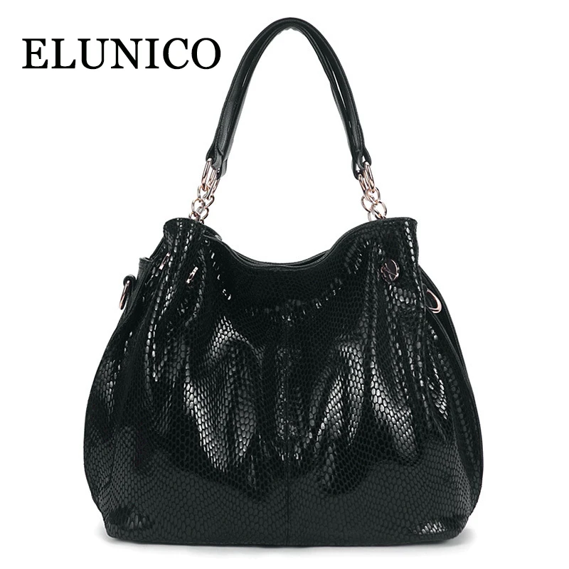 

ELUNICO 2018 New Female PU Leather Serpentine Pattern Tote Bag Ladies Fashion Snake Messenger Shoulder Bags For Women Handbag