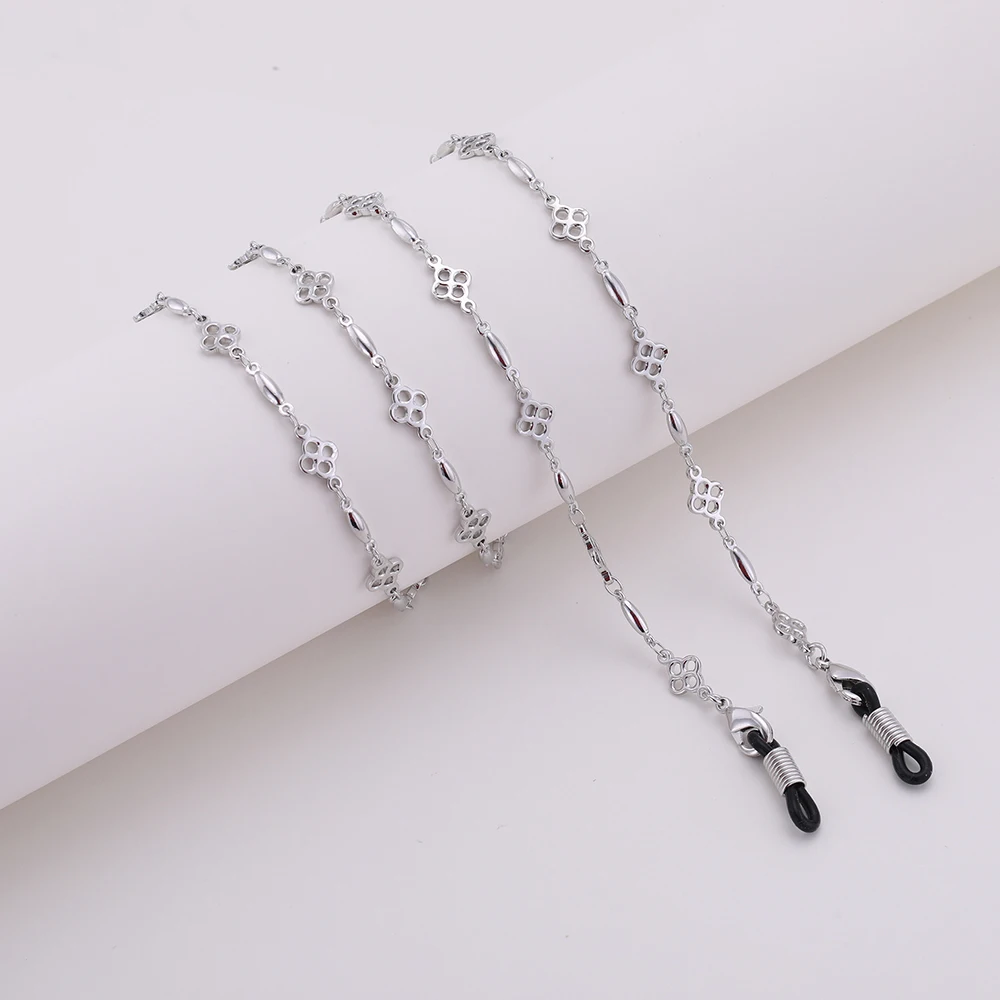 Skyrim четырехлистные солнцезащитные очки в форме клевера ремешок ожерелье цепочка для очков шнур для очков очки аксессуары для очков - Цвет: sliver chain - black