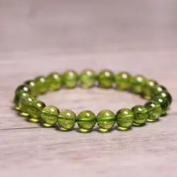 Натуральные камни Зеленый Перидот браслет оливин Кристалл кварца круглый шарик Для мужчин Для женщин браслет Healing Energy подарок Лаки