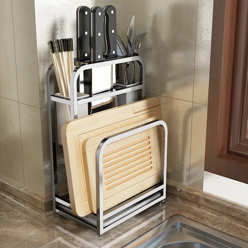  Stainless steel Kitchen Knife Holder Multifunctional Storage Rack Tool Holder Bamboo Knife Block St - 33050753611