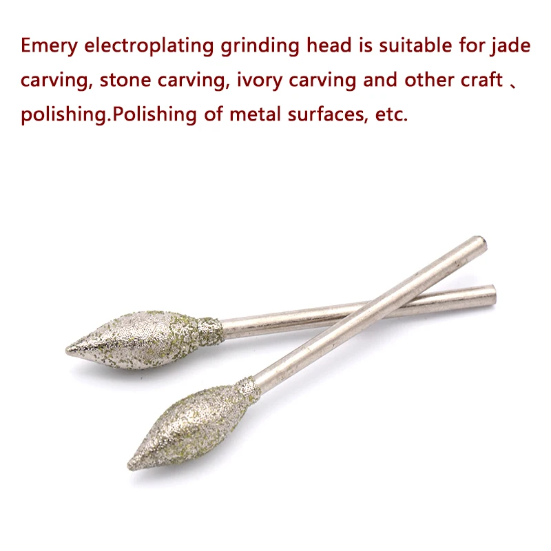 Grinding head diamond Emery plated Polishing Needle Bits Burrs Metal Stone Jade Engraving Carving lettering Tools For Dremel