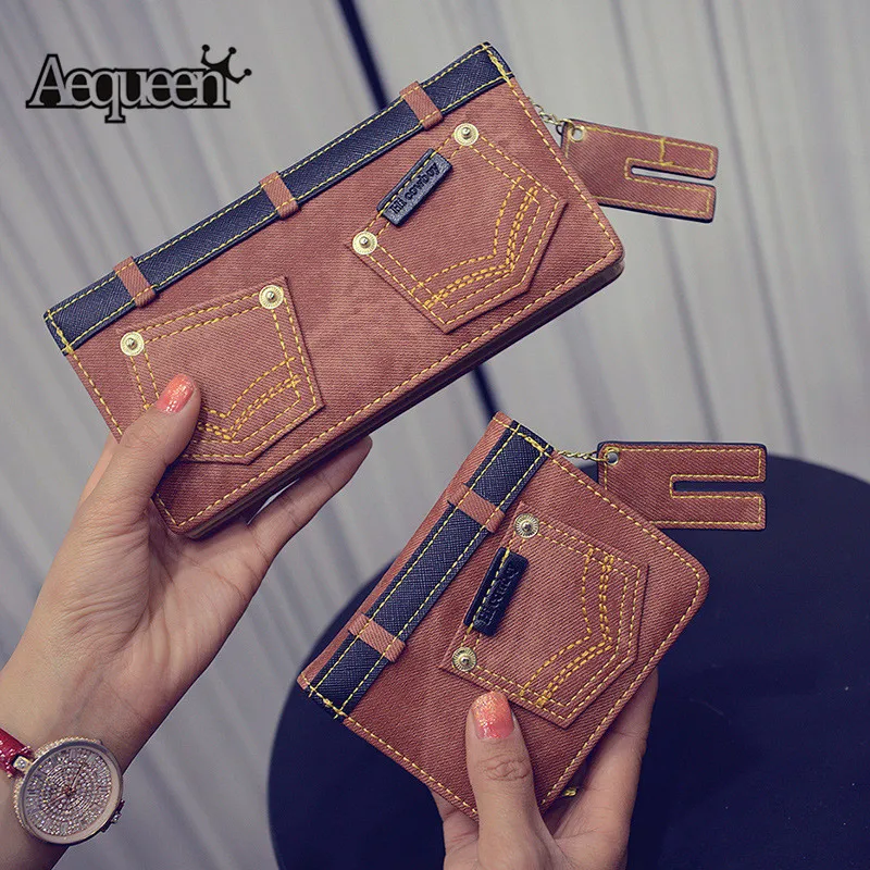 Buy Retro Jeans Purses Blue Wallet Zipper Coin Pockets