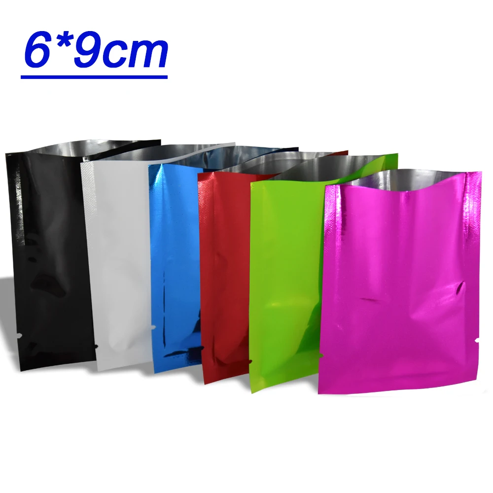 

200 Pieces 6*9cm Colorful Open Top Bag Heat Sealable Flat Aluminum Foil Vacuum Package Pouches Coffee Powder Snack Packing Bags