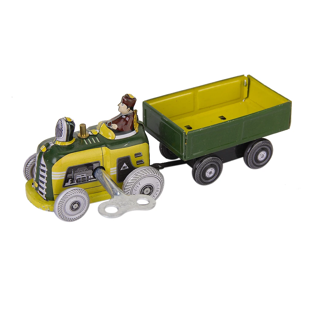Унисекс Винтажный трактор и прицеп Коллекционная оловянная игрушка с заводным ключом классические развивающие пластиковые игрушки желтый подарок для ребенка