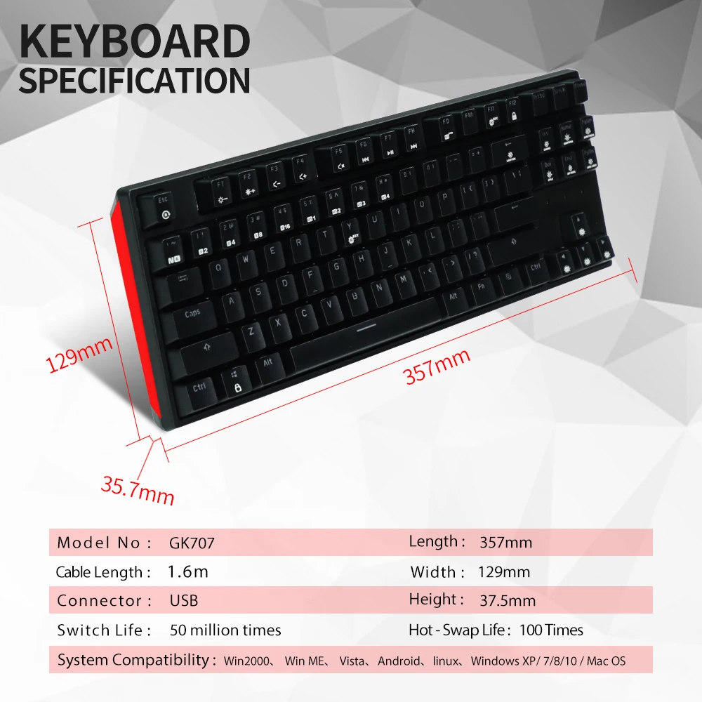 HEXGEARS 87 clave intercambiables en caliente Teclado mecánico impermeable Kailh caja de interruptor de Teclado Gamer teclado con iluminación de fondo - 3