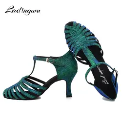 Ladingwu обувь по заводским ценам обесцвечивание флэш ткань бвечерние альные вечерние Сальса Танцевальная обувь зеленый синий серый