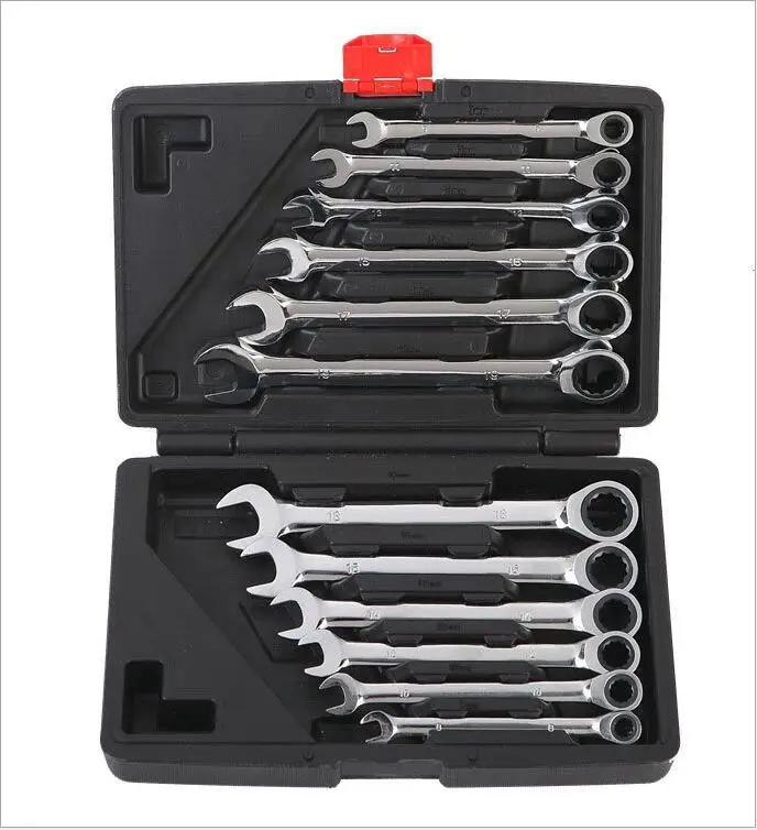 

12PC Movable Fixed Head Dual-purpose Ratchet Spanner Set Sleeve Opening Plum Blossom Vehicle repair tools