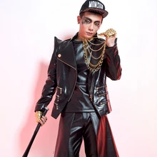 Дизайн верхней одежды вилочная часть кожа заклёпка молния костюм ночной клуб бар ds куртка men'c одежда