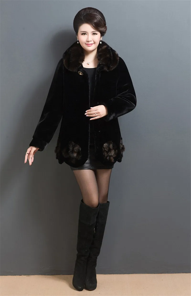 Женское пальто из искусственного меха, осень и зима, норковые меховые куртки, плюс размер, для среднего возраста, женские утепленные меховые короткие пальто OKXGNZ 2137