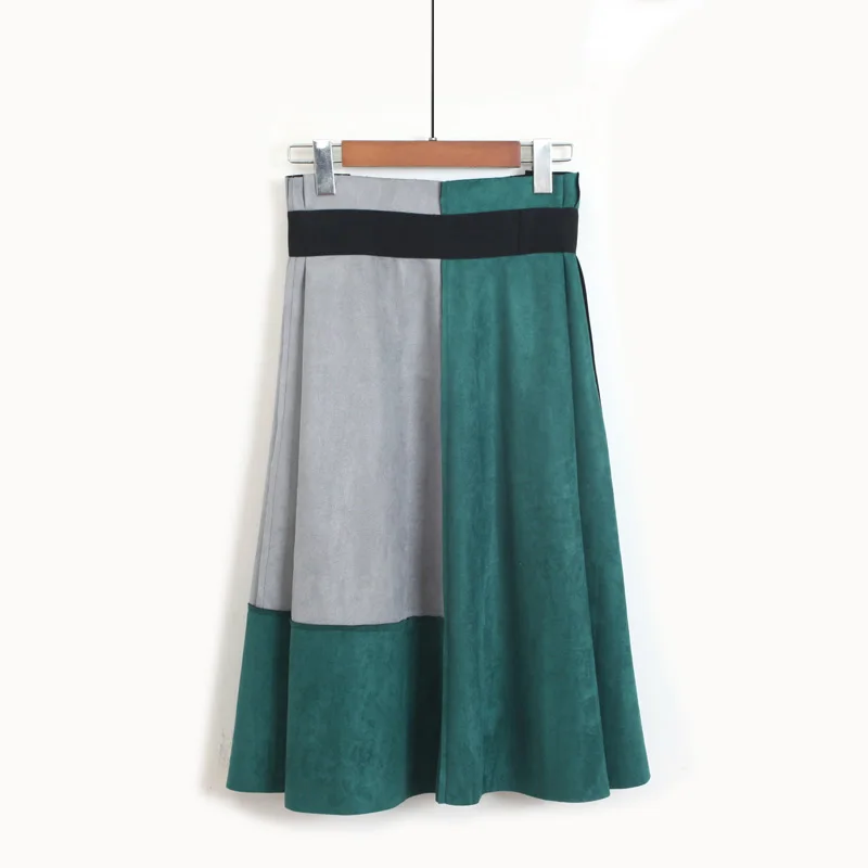 Colorfaith, Женская замшевая юбка средней длины, Осень-зима, винтажная, из кусков, плиссированная, элегантная, Женская юбка с высокой талией, Femininas SK5549
