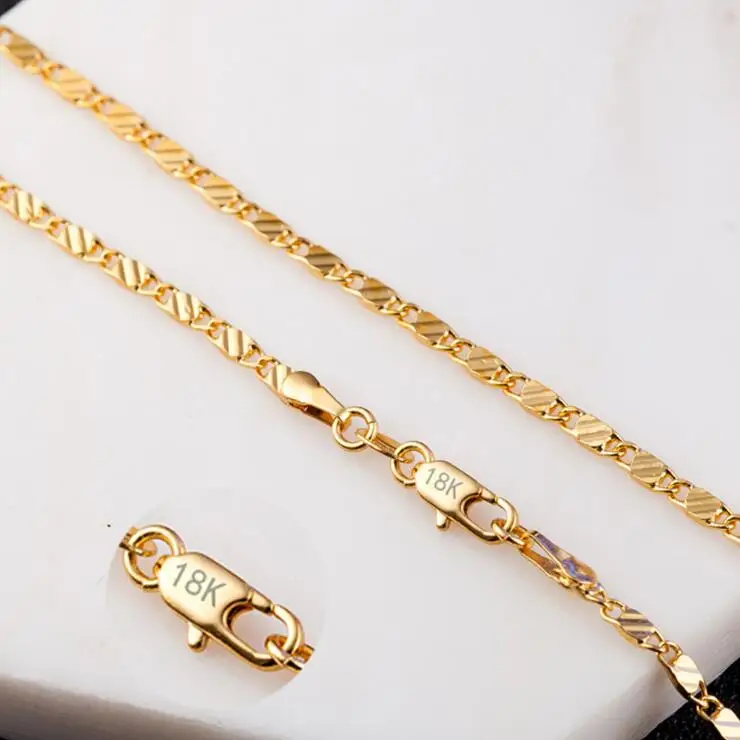 

2mm Women Girls 585 Jewelry Gold Color Flat Snake Style Necklace Chains 16" 18" 20" 22" 24" 26" 28" 30" wholesale 18 K Stamp