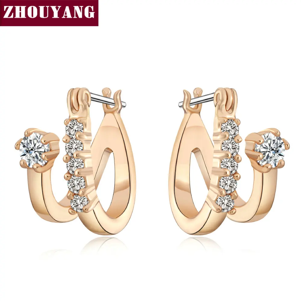 

ZHOUYANG Top Quality Crystal Mosaic Stud Earring Rose Gold Color Jewelry Austrian Crystal Wholesale ZYE655 ZYE147