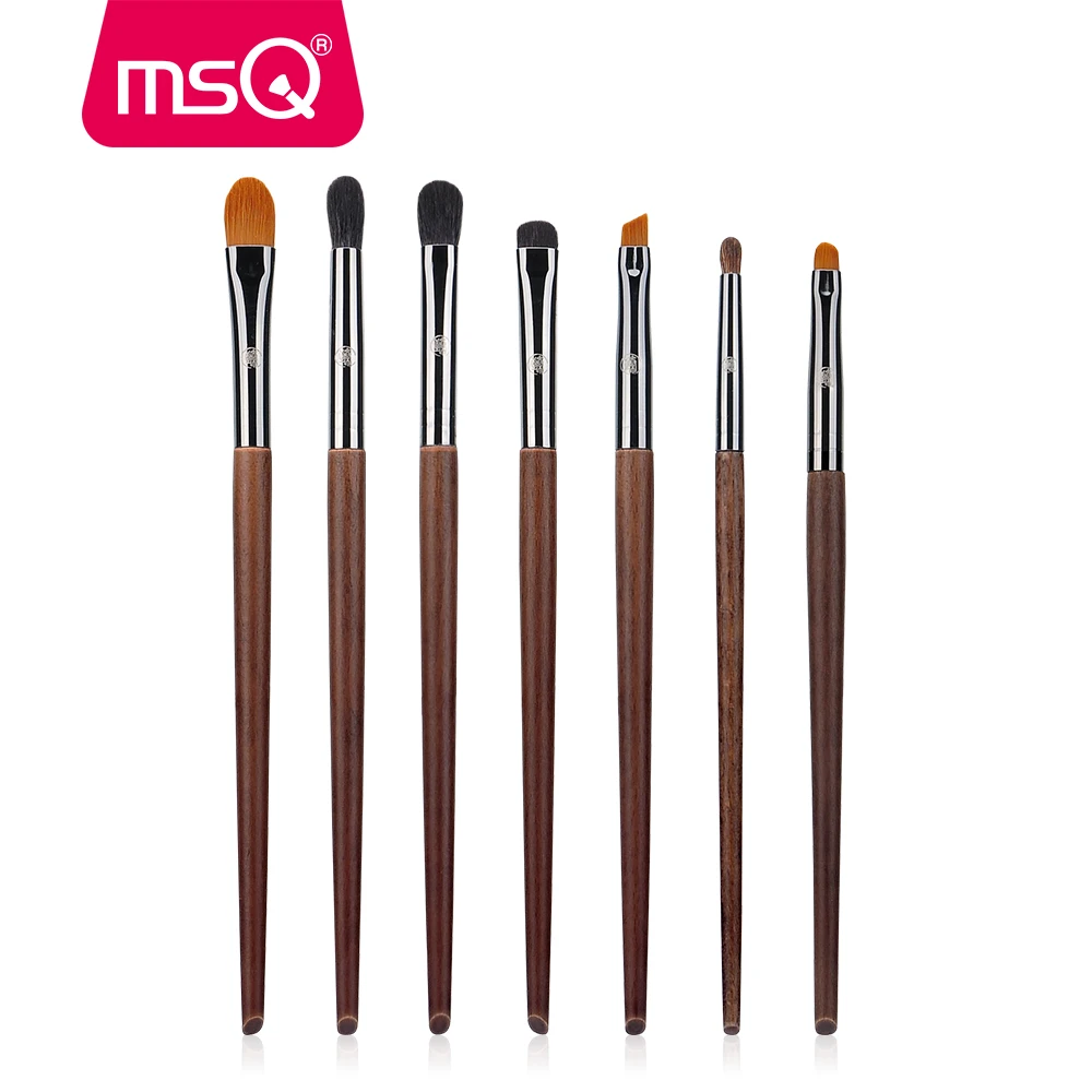

MSQ 7pcs Makeup Brushes Set High Quality Blending Eyeshadow Lip Make Up Brush Set With Case Copper Ferrule Natural Wood Handle