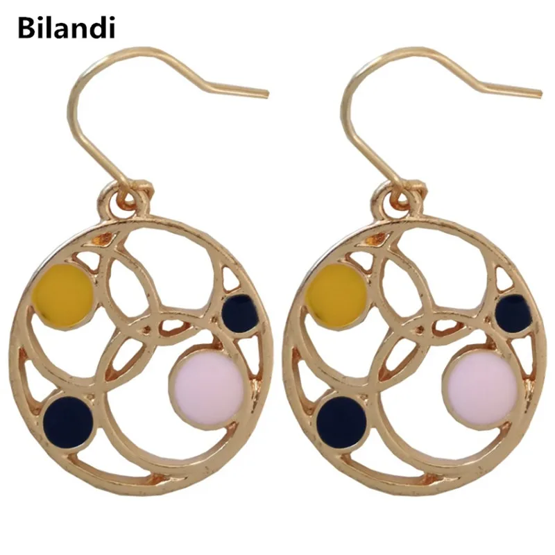 

Sweet Jewelry Design Hollow Colorful Epoxy Enamel Round Drop Earrings For Woman