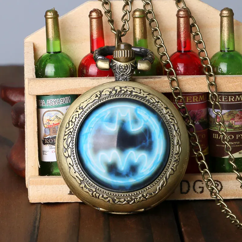 Малый Размеры бронза Batman Movie карманные часы с Цепочки и ожерелья цепь Кварцевый механизм для женщин мужские рождественские подарки