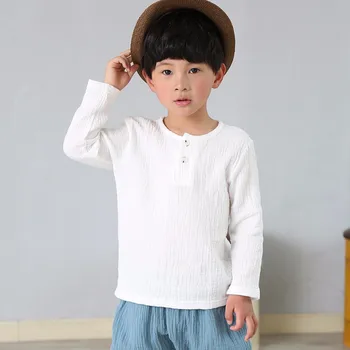 

boys t shirt linen pleated solid color long sleeve boys tops children boys t-shirts autumn baby boys clothes for t-shirts