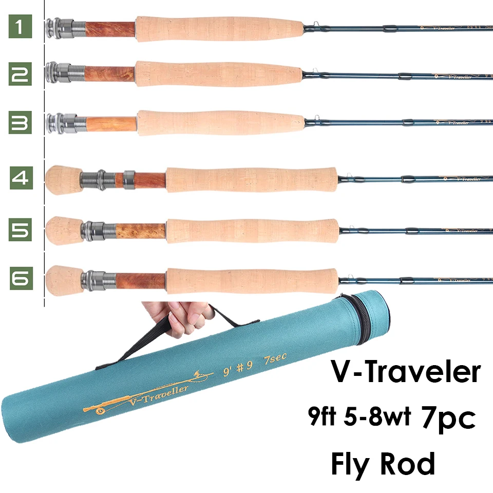 

DHL free shipping, fast action carbon fiber fly rod 9ft 5weight 7pc traveller fly fishing rod