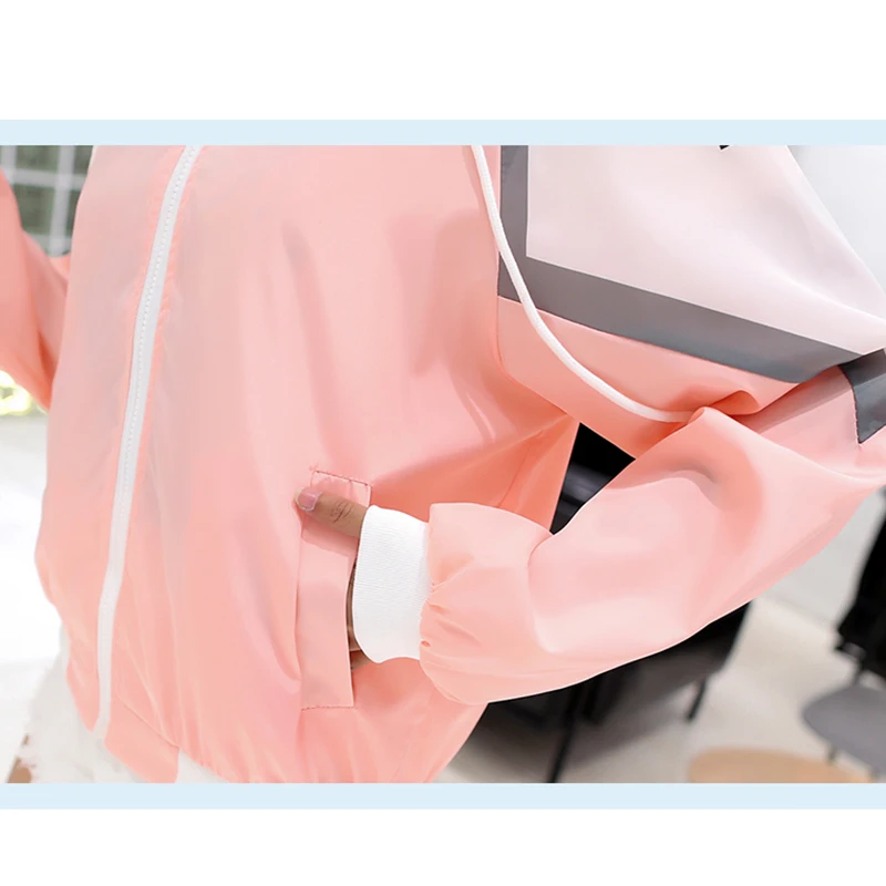 2018 Fashion Harajuku Women Windbreaker Loose Pockets Print bomber Hooded Jacket Women Plus Size Basic Coat chaqueta mujer