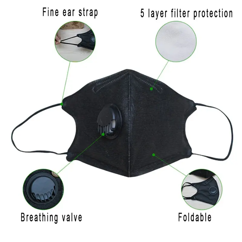 1 шт., противопылевая маска для рта PM2.5, маска против дымки с дыхательным клапаном, фильтр из активированного угля, респиратор, маска