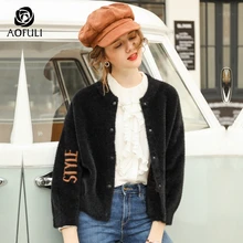 L~ 4XL 5XL женская теплая меховая куртка осенне-зимнее короткое пальто с рукавами «летучая мышь» большого размера, вязаное повседневное пальто с буквами AOFULI A3816