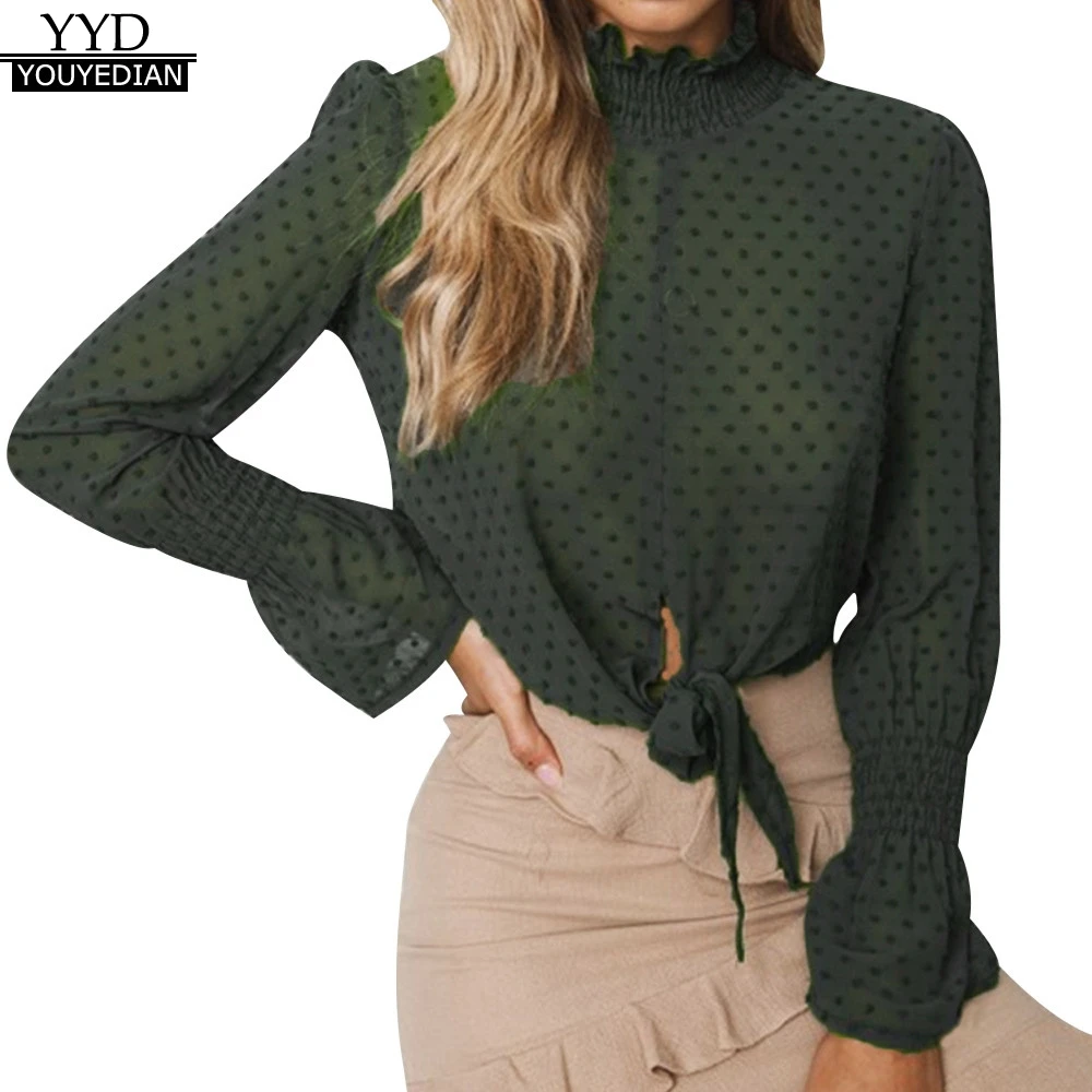 

Womens Tops and Blouses 2018 Streetwear Front Tie Ruffle Long Sleeve Shirts Tunic Flare Sleeve Ladies Top Womens Clothing