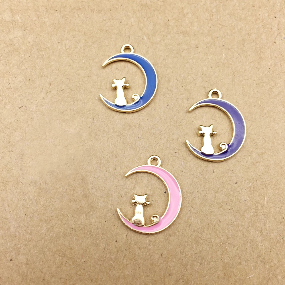 

10pcs 12x17mm moon cat charm enamel charms for jewelry making and crafting charm fashion pendant