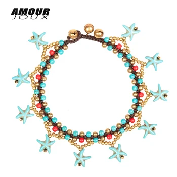 

Vintage Bohemian Handmade Green Starfish Charms Beaded Leg Anklets For Women Ankle Bracelets Female Foot Jewelry