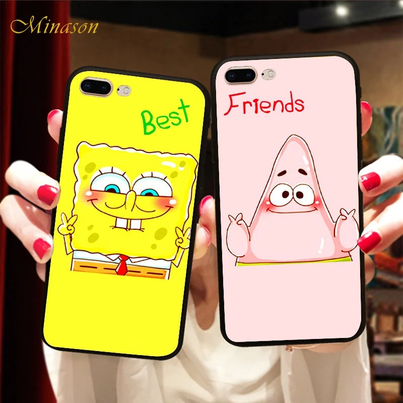 

Funny BFF Silicone Case Cover For iPhone X 8 5 5S XR XS Max 6 6S 7 Plus Patrick SpongeBob Best Friends Case Capinha de Celular