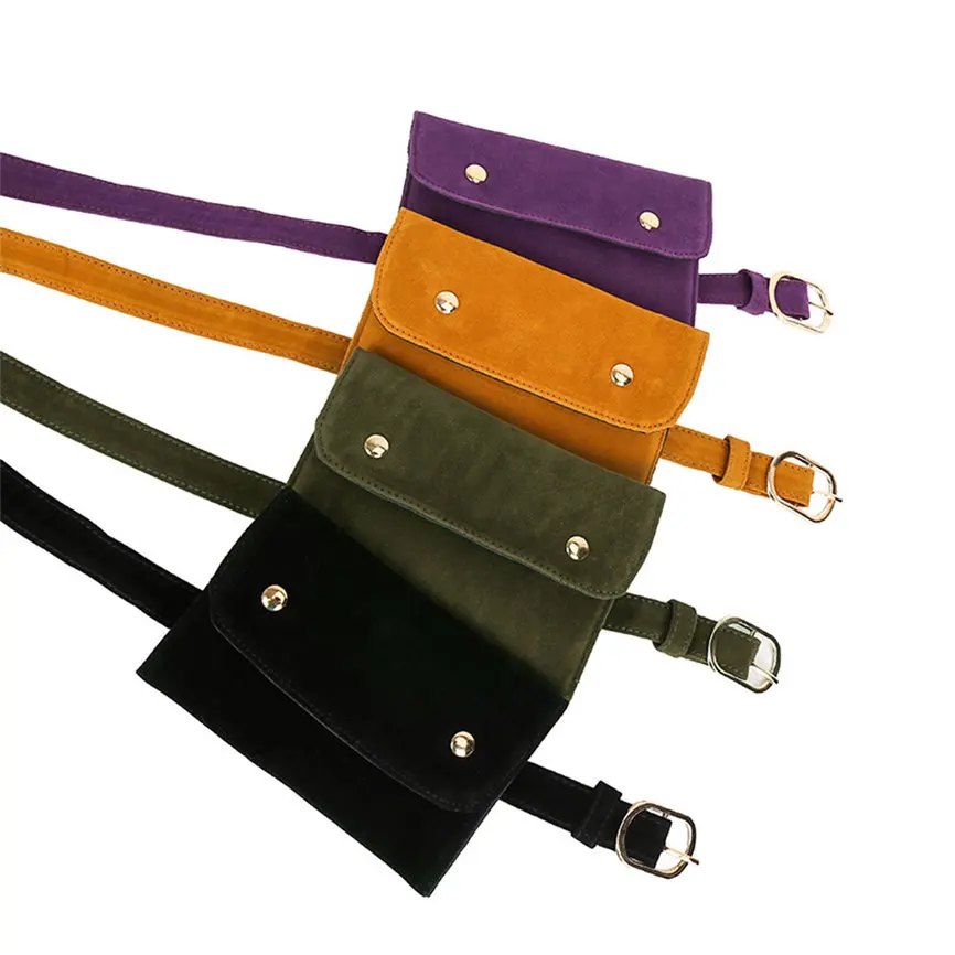 Fashion Women Pure Color Square Flock Messenger Bag Chest Bag Waist Bag Pure Color