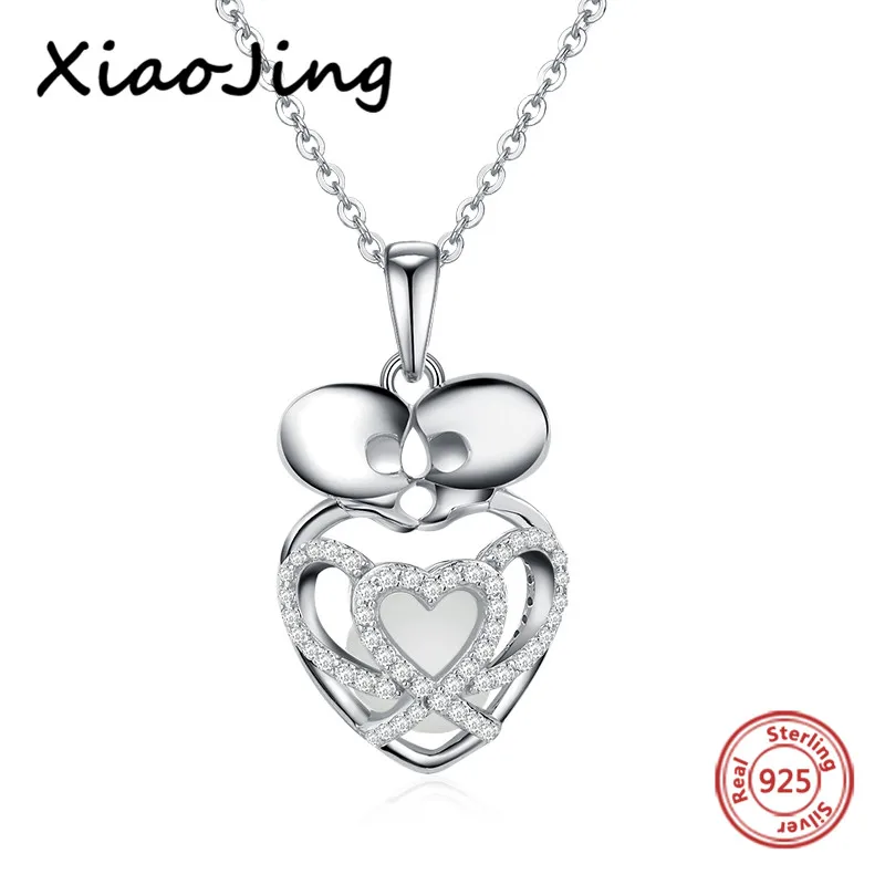 

Authentic 925 sterling silver two kissing skeleton glowing pendant chain necklace with CZ diy fashion jewelry making for women