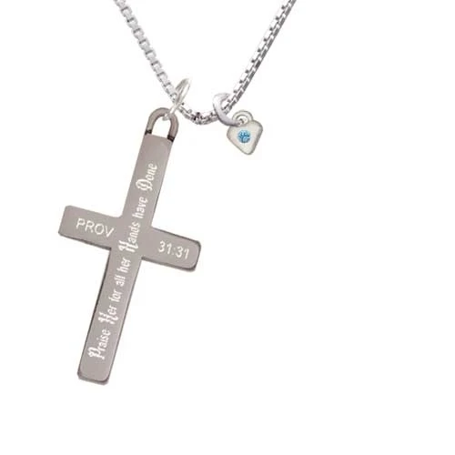 Mini March - Hot Blue Crystal Heart - Praise Her - Cross Necklace (1)
