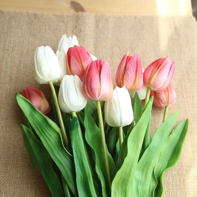 Artificial Flowers High Quality PU Long Tulips Flores Bouquet Garden Decoration Touch Feel Home Decoration Artificial Plants