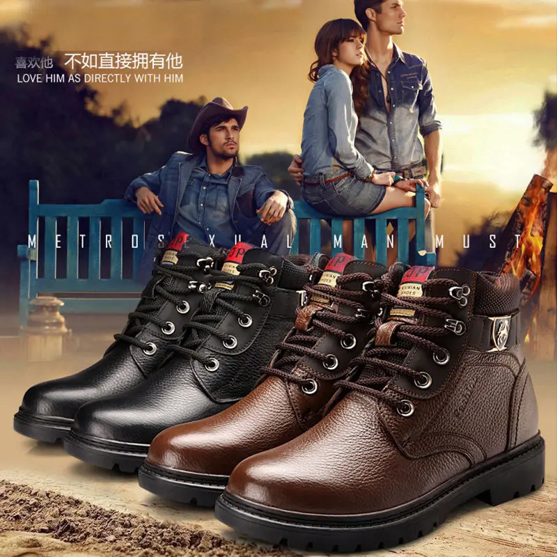 

Ferrari Winter Genuine Cow Leather Snow Boots for Men Warm Plush Cotton Shoes Camping Sneakers Waterproof High Top Plus Size 48