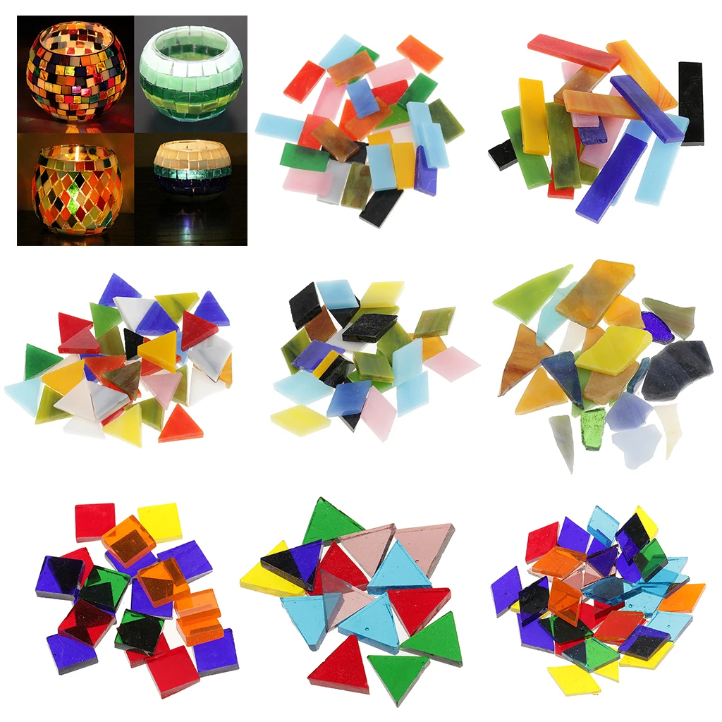 

70/150Pcs/200g/Pack Irregular/Square/Triangle/Rhombus Shape Glass Mosaic Tiles for Arts DIY Crafts Supplies Gift Home Decoration
