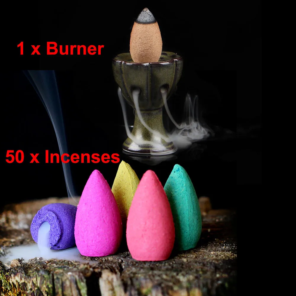 50 Pcs Mixed Incenses & 1 Mini Ceramic Incense Burner Tower incense
