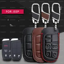 Genuine Leather Car Remote Key Case Cover Bag Emblem Cover For Jeep Wrangler Patriot Grand Cherokee Compass Liberty