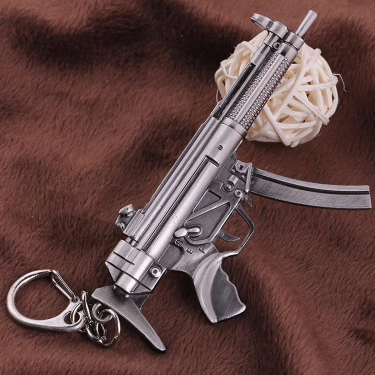 

Free shipping Firearms Fashion Cross Fire CF Cool Classic Weapon MP5 Model Zinc Alloy Metal Pendant Keychain In Box