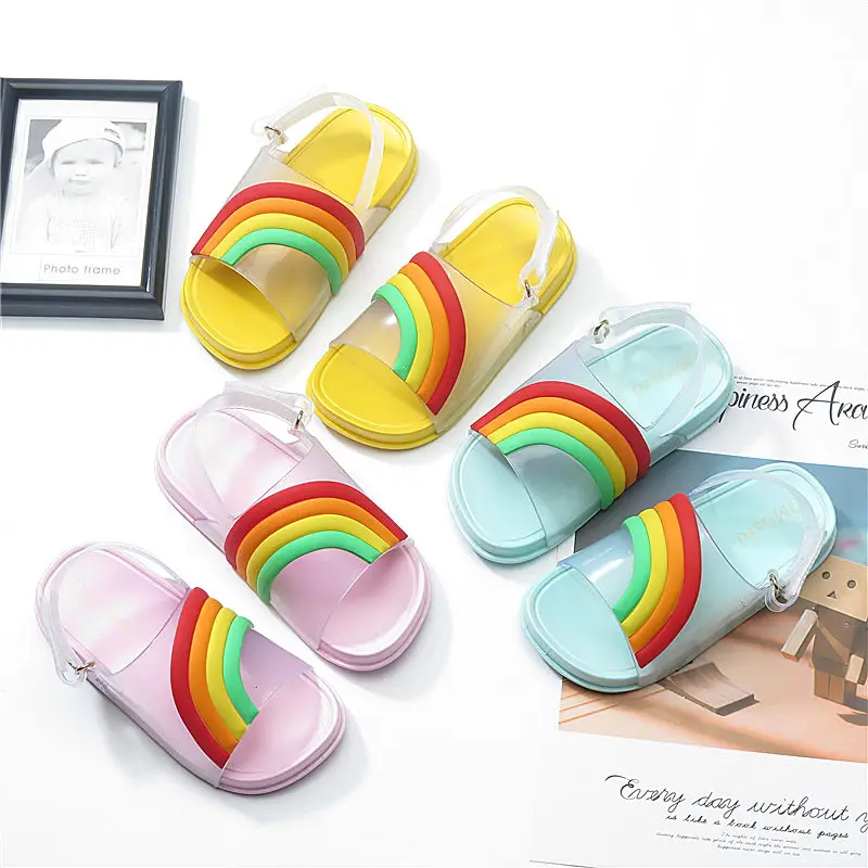 Mini Melissa/2019 Радужная детская мягкая обувь милые прозрачные сандалии для девочек